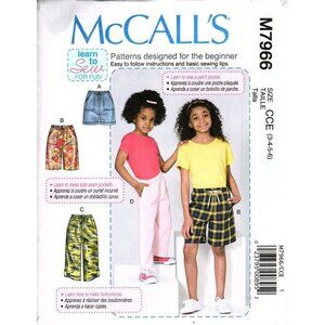 McCall's M7966 Toddler Girls 3 to 6 Shorts and Pants Uncut Learn to Sew Pattern